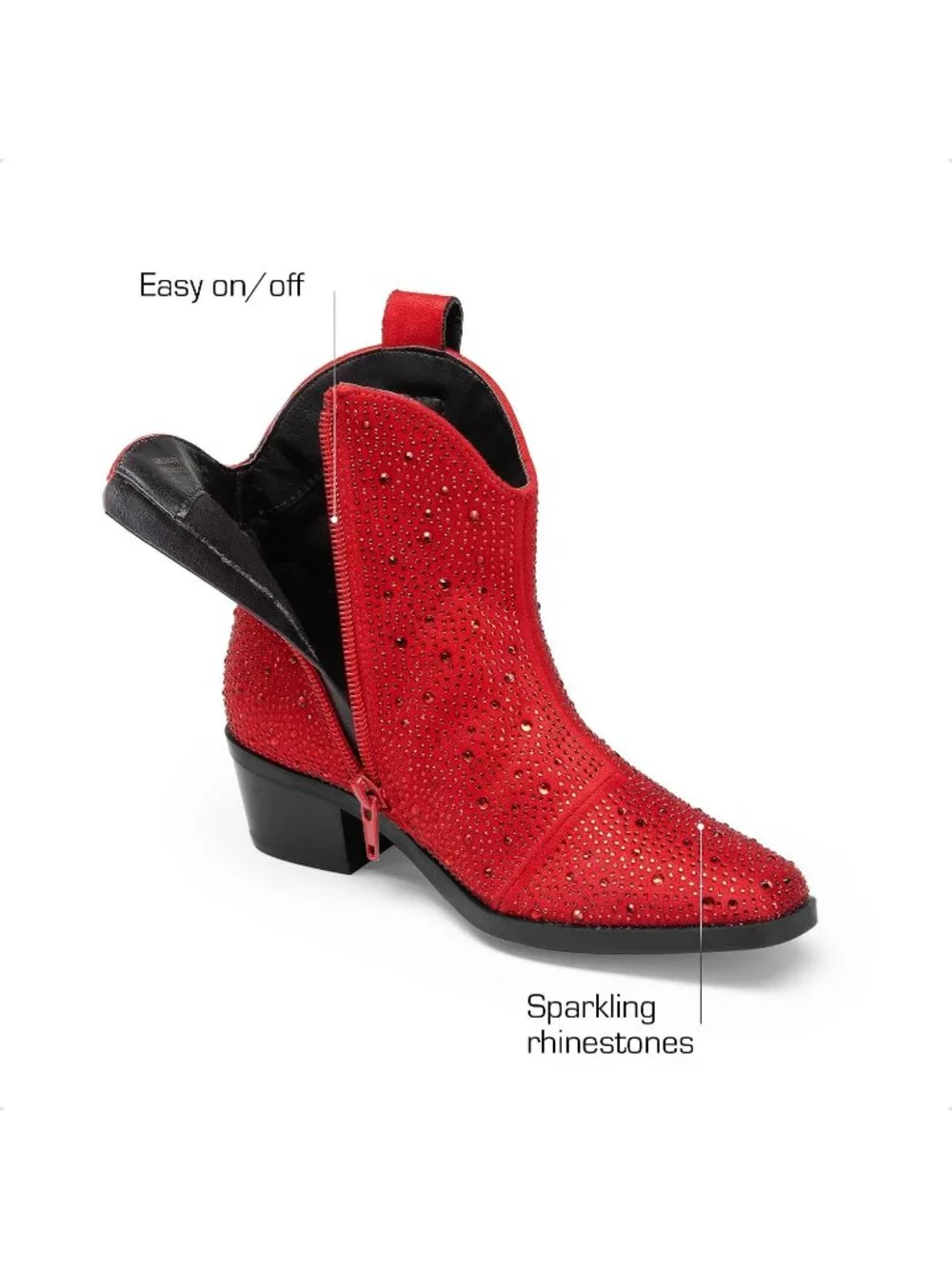 Women's Red Rhinestone Halloween Size Zipper Non-Slip Cowgirl Sparkle Boots